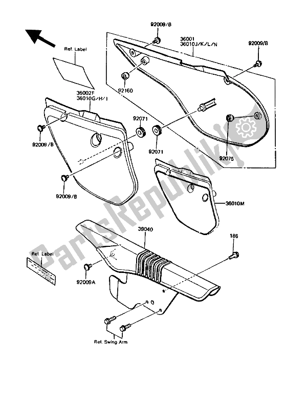 All parts for the Side Covers & Chain Cover of the Kawasaki KMX 125 1989