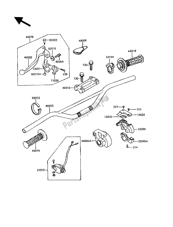 Todas as partes de Guidão do Kawasaki KX 250 1988