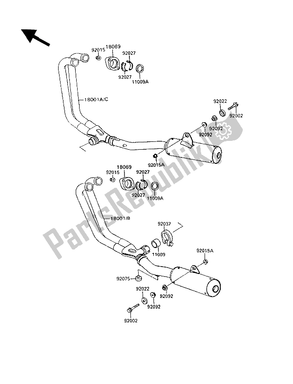 Alle onderdelen voor de Geluiddemper (s) van de Kawasaki GPX 600R 1994