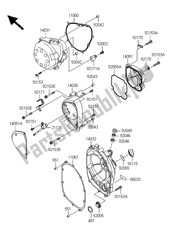 All parts for the Engine Cover of the Kawasaki Z 750S 2006