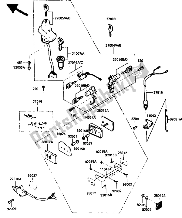 All parts for the Ignition Switch of the Kawasaki GPZ 900R 1985