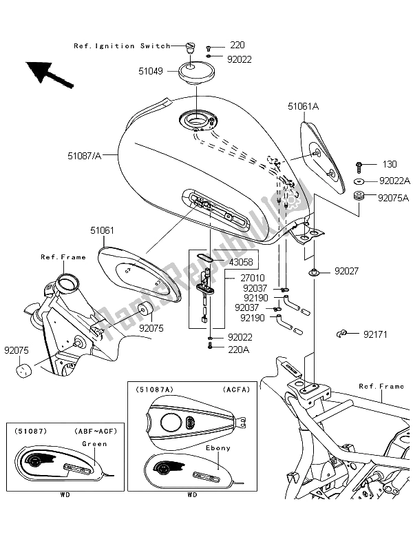 All parts for the Fuel Tank of the Kawasaki W 800 2012