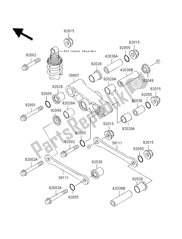 Alle onderdelen voor de Suspensie van de Kawasaki GPZ 500S UK 1996