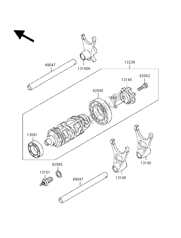All parts for the Gear Change Drum & Shift Fork of the Kawasaki Ninja ZX 9R 900 1999