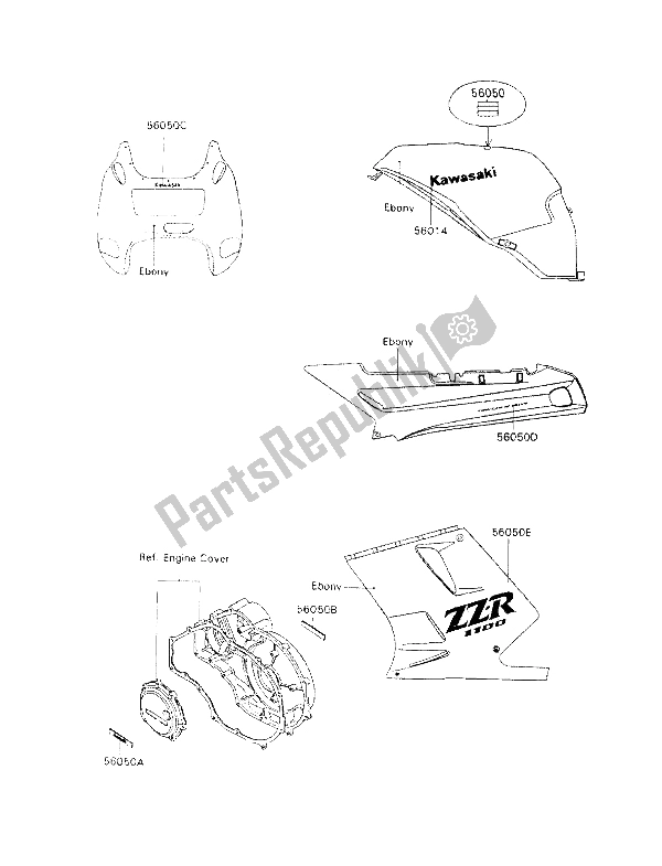 All parts for the Decal (ebony) of the Kawasaki ZZ R 1100 1992