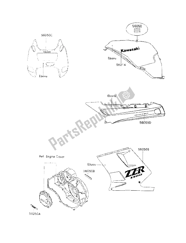 All parts for the Decal (ebony) of the Kawasaki ZZ R 1100 1992