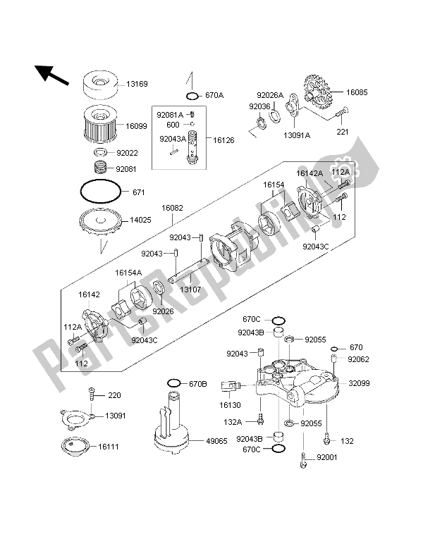 All parts for the Oil Pump of the Kawasaki 1000 GTR 1997