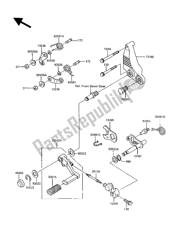 All parts for the Gear Change Mechanism of the Kawasaki 1000 GTR 1992