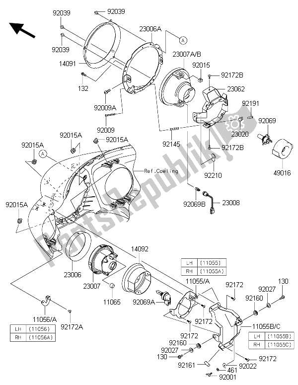 All parts for the Headlight(s) of the Kawasaki Vulcan 1700 Voyager ABS 2015