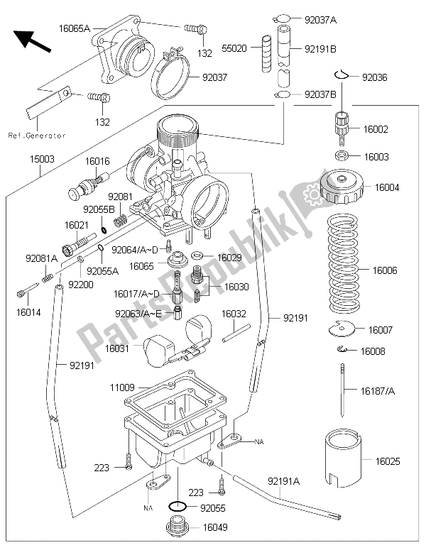 All parts for the Carburetor of the Kawasaki KX 65 2015