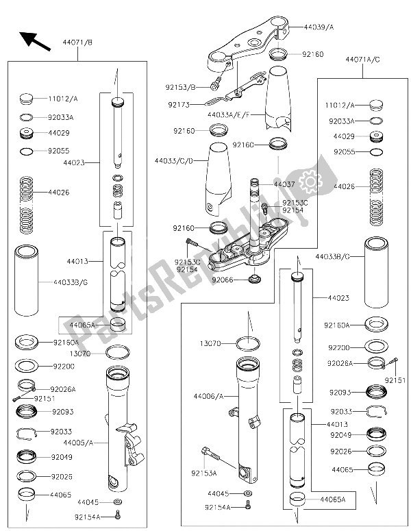 All parts for the Front Fork of the Kawasaki Vulcan 900 Classic 2015