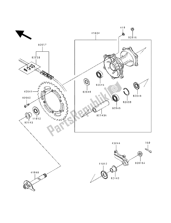 All parts for the Rear Hub of the Kawasaki KDX 125 1993