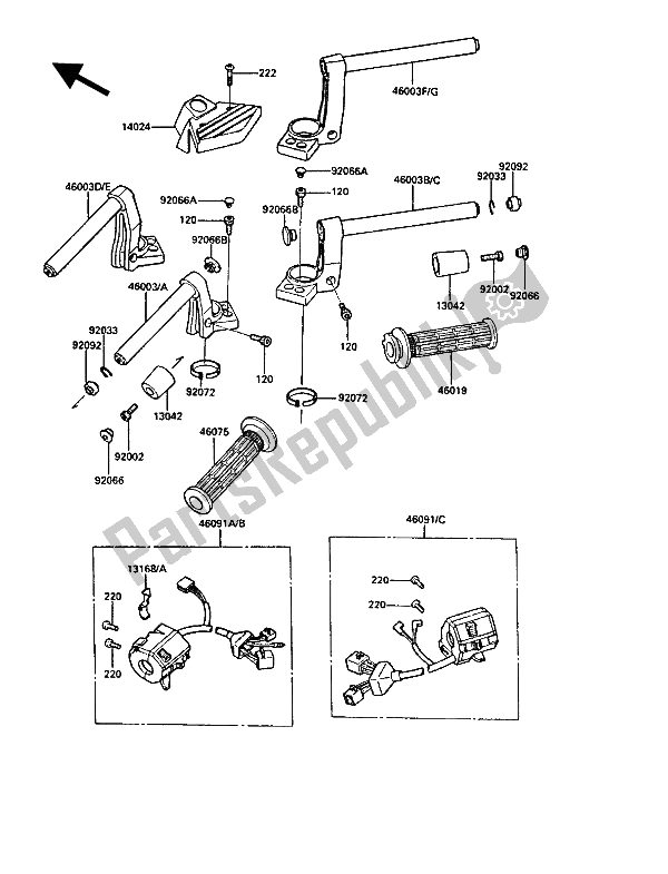 All parts for the Handlebar of the Kawasaki 1000 GTR 1988