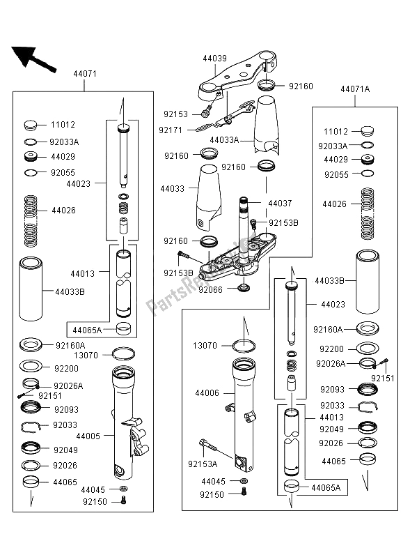 Tutte le parti per il Forcella Anteriore (jkavn2b17a015508) del Kawasaki VN 900 Classic 2006