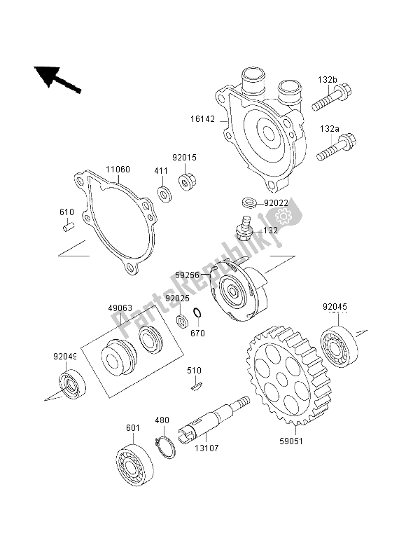 All parts for the Water Pump of the Kawasaki KLX 650R 2001