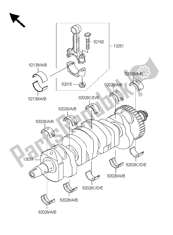 All parts for the Crankshaft of the Kawasaki Z 1000 2003