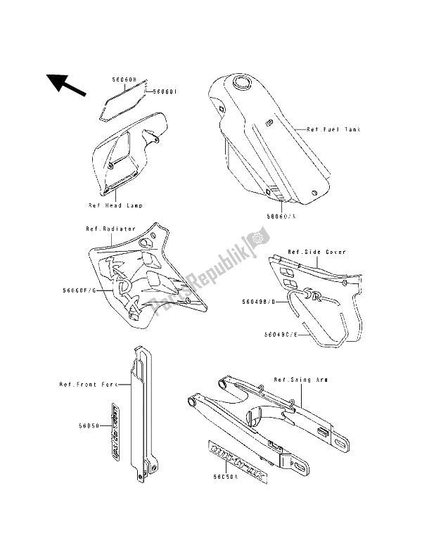 Toutes les pièces pour le Décalcomanie (1) du Kawasaki KDX 125 1992