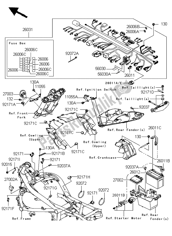 Alle onderdelen voor de Chassis Elektrische Apparatuur van de Kawasaki ER 6F ABS 650 2009