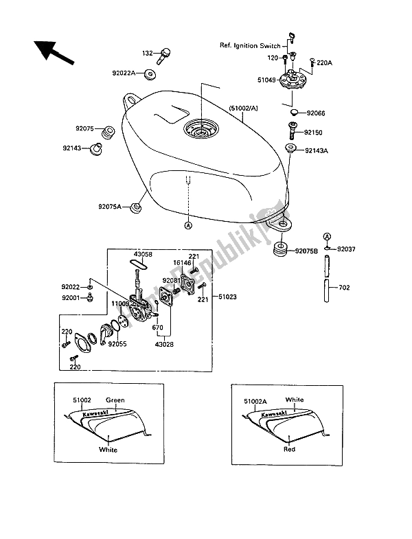 Toutes les pièces pour le Réservoir D'essence du Kawasaki KR 1 2 250 1989