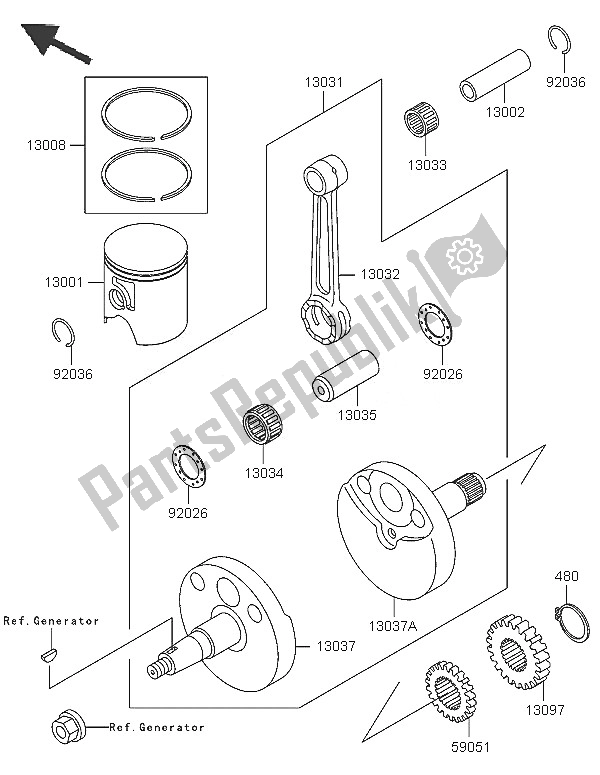 All parts for the Crankshaft & Piston of the Kawasaki KX 65 2005