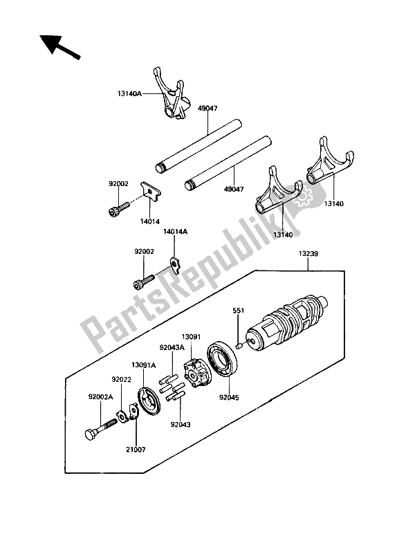 Toutes les pièces pour le Changer Le Tambour Et La Fourchette De Changement du Kawasaki Voyager XII 1200 1988