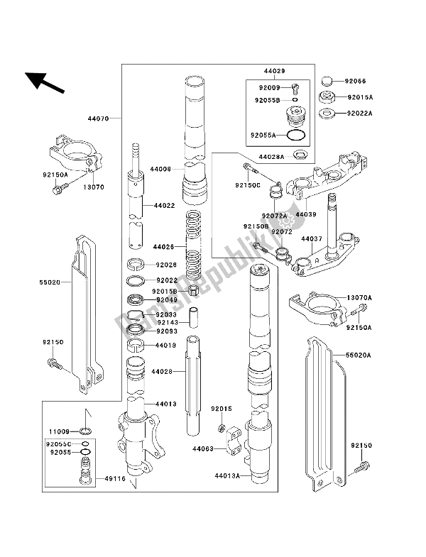 All parts for the Front Fork of the Kawasaki KLX 650 1993