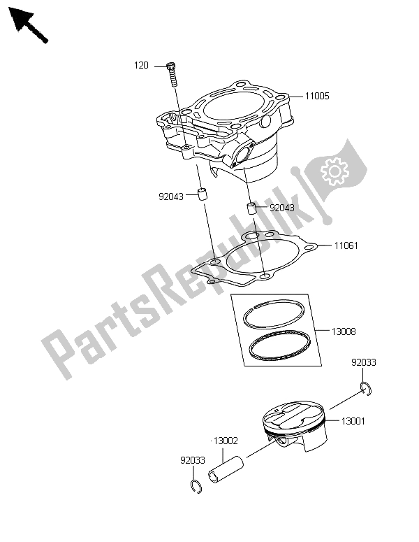 All parts for the Cylinder & Piston(s) of the Kawasaki KX 250F 2008