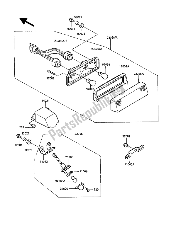 All parts for the Taillight(s) of the Kawasaki GPZ 900R 1986