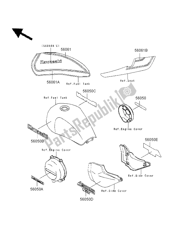 Tutte le parti per il Decalcomanie (marrone) del Kawasaki Zephyr 750 1997