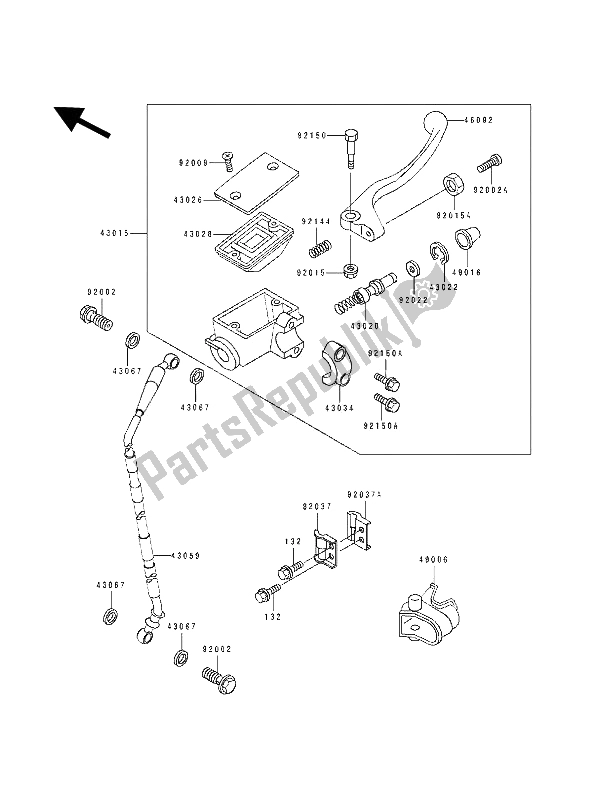 All parts for the Front Master Cylinder of the Kawasaki KX 125 1992