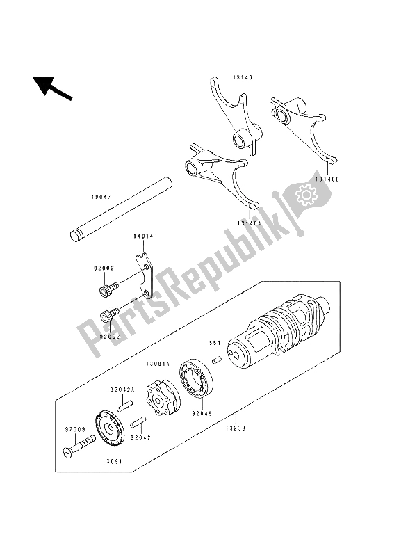 All parts for the Gear Change Drum & Shift Fork(s) of the Kawasaki ZZ R 1100 1993