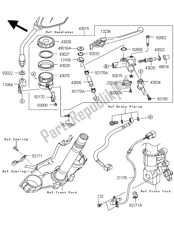 Alle onderdelen voor de Voorste Hoofdcilinder van de Kawasaki Z 750 ABS 2011