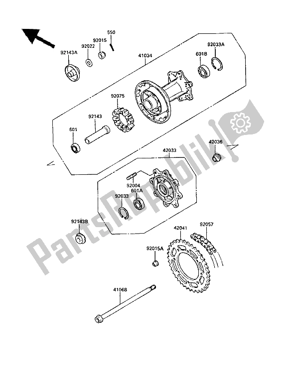 All parts for the Rear Hub of the Kawasaki KLR 500 1987