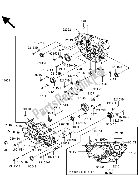 All parts for the Crankcase of the Kawasaki KLX 450R 2011