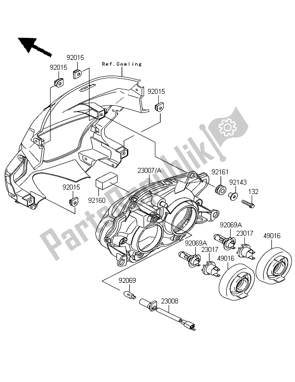 Alle onderdelen voor de Koplamp van de Kawasaki KLE 500 2007