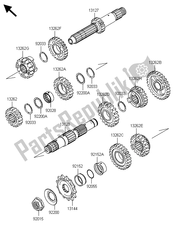 All parts for the Transmission of the Kawasaki KLX 450R 2014