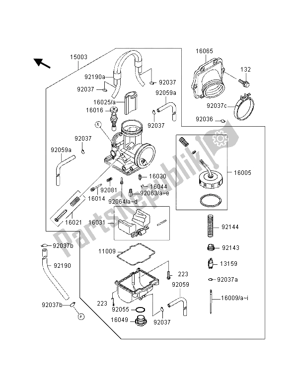 Tutte le parti per il Carburatore del Kawasaki KX 250 1997