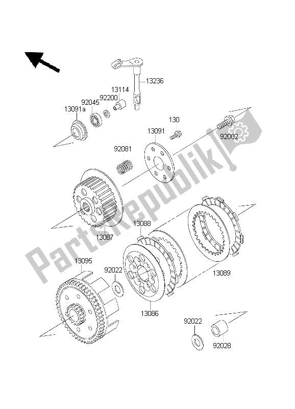 All parts for the Clutch of the Kawasaki KX 65 2003