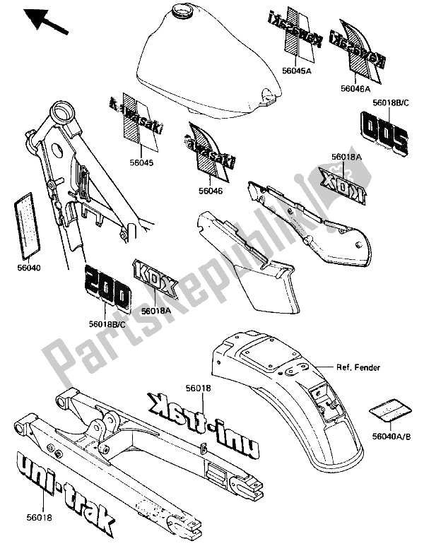 All parts for the Label of the Kawasaki KDX 200 1985