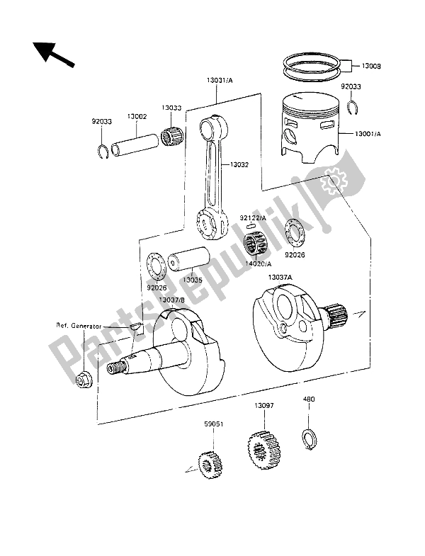 All parts for the Crankshaft & Piston(s) of the Kawasaki KX 100 1990