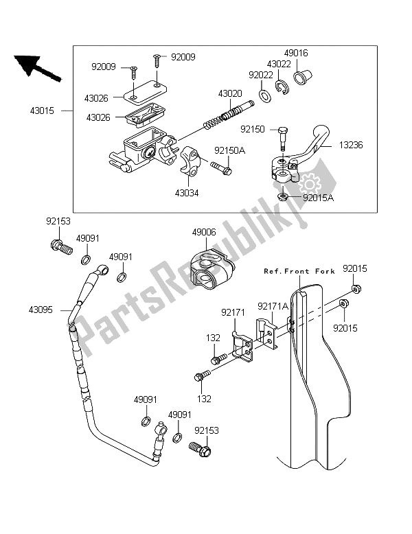 Tutte le parti per il Pompa Freno Anteriore del Kawasaki KX 125 2006