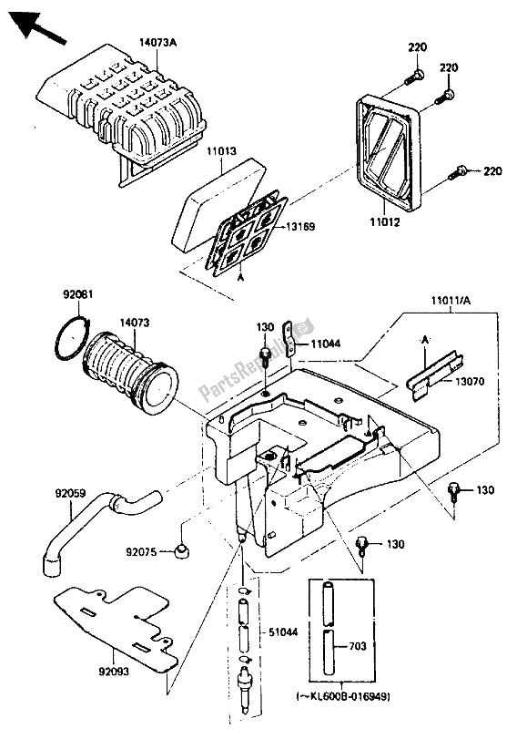 All parts for the Air Filter of the Kawasaki KLR 600 1986