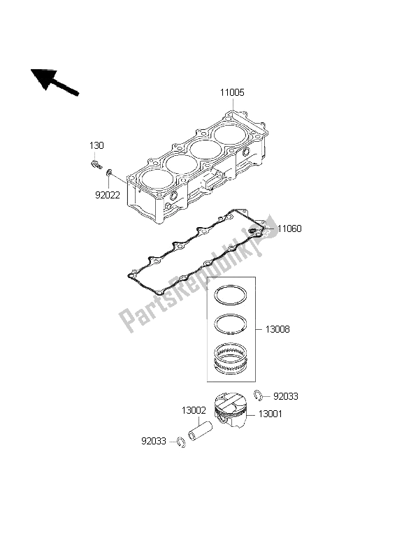 Tutte le parti per il Cilindro E Pistone del Kawasaki Ninja ZX 12R 1200 2001