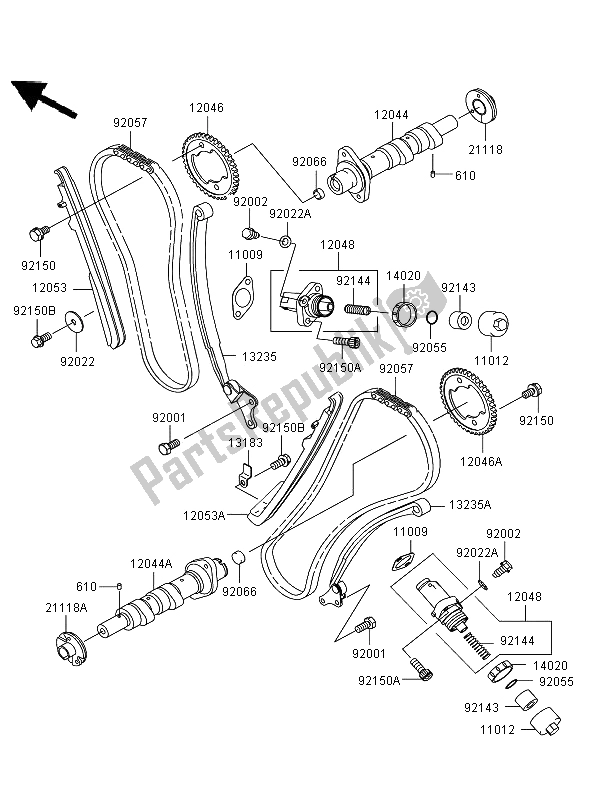 Todas las partes para árbol De Levas Y Tensor de Kawasaki VN 1600 Mean Streak 2006