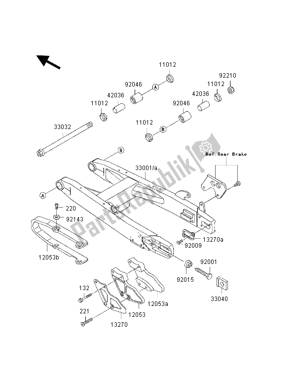 Tutte le parti per il Forcellone del Kawasaki KX 80 SW LW 2000