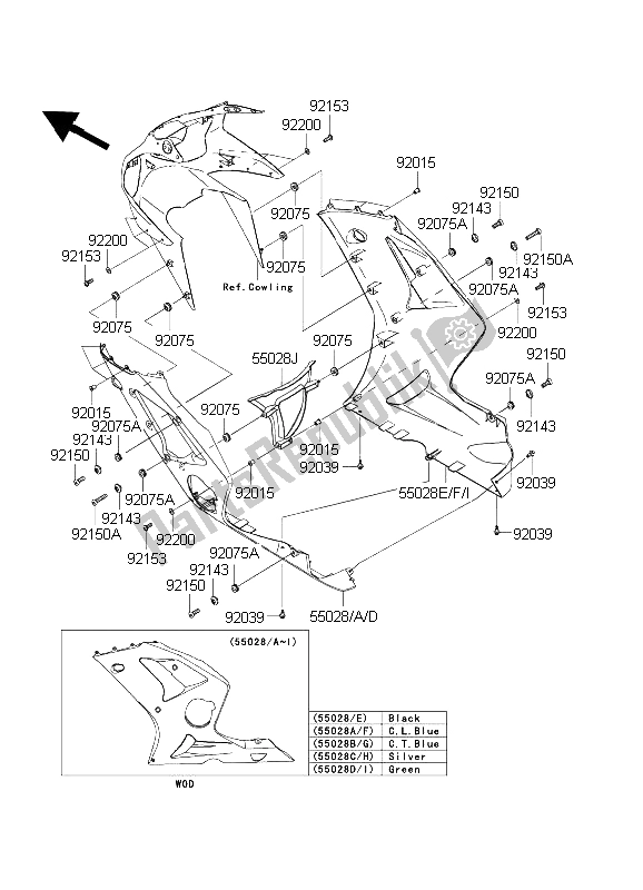 Todas as partes de Capota Abaixa do Kawasaki Ninja ZX 6R 600 2003