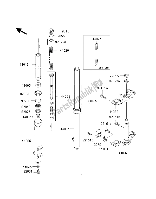 All parts for the Front Fork of the Kawasaki KX 65 2000