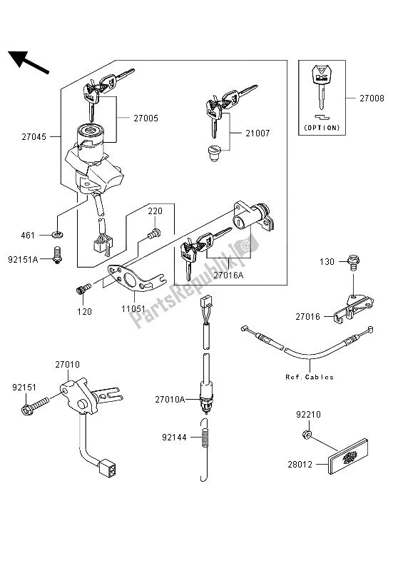 All parts for the Ignition Switch (ge) of the Kawasaki Ninja ZX 12R 1200 2004