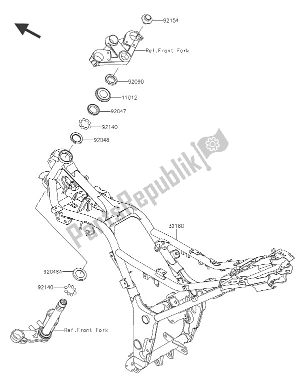 All parts for the Frame of the Kawasaki Ninja 300 2016