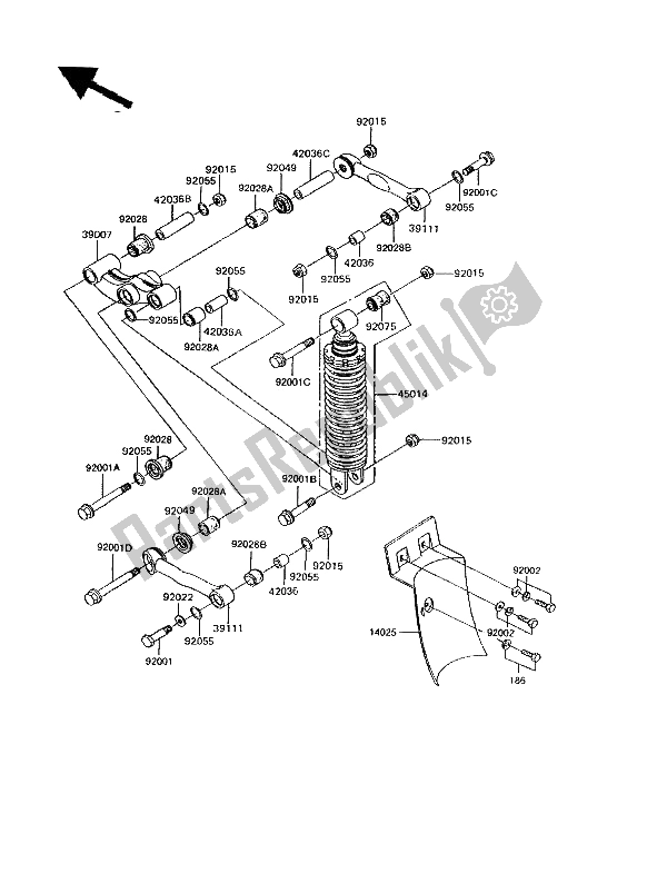 Alle onderdelen voor de Ophanging En Schokdemper van de Kawasaki GPZ 305 Belt Drive 1994